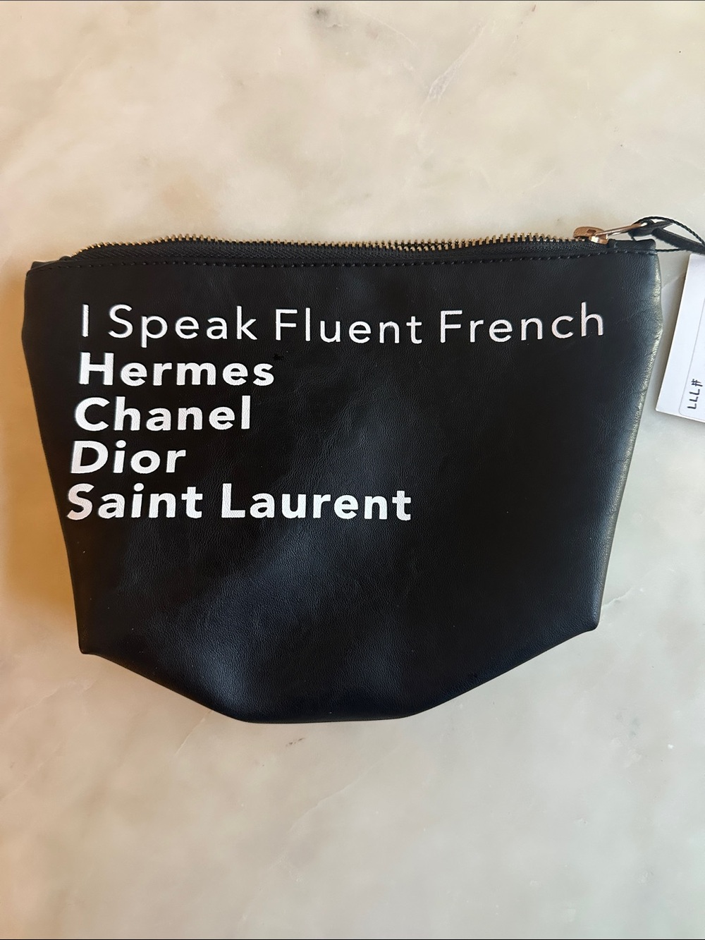 Luv Luxe Home “I Speak Fluent French” Bag Black NWT 8" x 7"